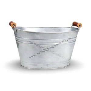 Cubo de hielo de metal galvanizado con mango de madera Bañera de bebidas de fiesta duradera para el hogar, bar y uso al aire libre - Product Image 5