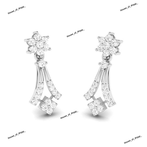 Pendientes Colgantes de Plata 925 con Diseño Floral y Dije Cuadrado, Brillantes con Diamantes Moissanite, Elegantes para Fiestas - Product Image 3