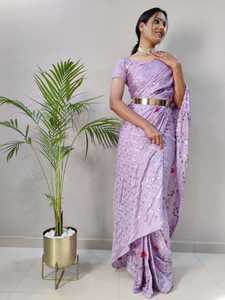 Soie Chinon de qualité supérieure ornée de broderies multicolores lourdes et de belles paillettes de travail (prêtes à porter) beau sari - Product Image 3