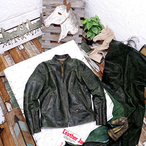 Veste en cuir vert coupe ajustée pour hommes col montant toile pierre lavée pour automne hiver moto Biker Wear High Street - Product Image 3