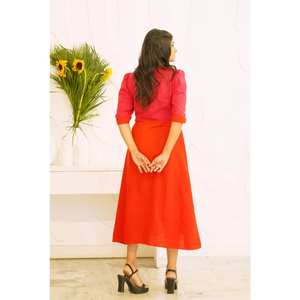 Robe midi rouge élégante pour femmes, robe d'église formelle solide à manches longues, robe évasée rouge grande taille personnalisée pour la carrière des femmes - Product Image 5