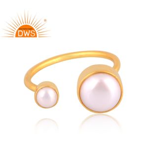 Anillo Ajustable de Plata de Ley con Baño de Oro de 18K y Perla Natural, Estilo Indio Moderno, Fabricante de Joyería Fina - Product Image 2