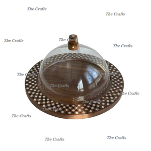 Plateau de service de qualité de luxe avec dôme Plateau à dessert en bois et vadrouille faits à la main avec dôme en acrylique - Product Image 2