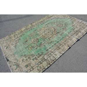 Alfombra turca vintage de 5,2x8,1 pies, diseño de retazos de lana verde y Beige, látex para el hogar, mesita de noche, pasillo Rectangular, Tabriz - Product Image 4