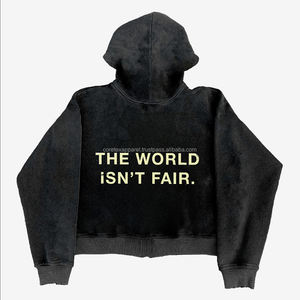 Sweat à capuche personnalisé avec broderie appliquée, fermeture éclair, sweat à capuche lourd en molleton français, lavage à l'acide, vintage, pour hommes - Product Image 3