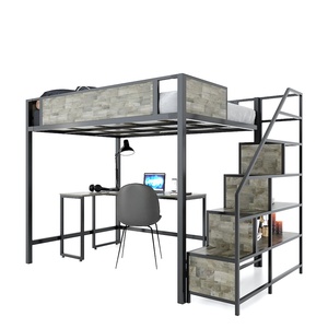 Industrial Rubber <b>Wood</b> Dormitory <b>Bed</b> with 140x200cm Size & Integrated Iron Frame Decorative Shelves (GT012) - Product Image 3