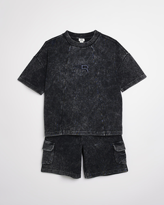 Última tendencia High Street Men's Plus Size 2 piezas Summer Acid Wash Oversized Thermal Printed Tee Sets Distress Bordado - Product Image 2