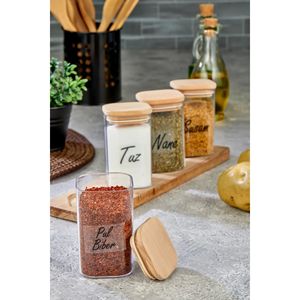 Barattolo per spezie in acrilico con supporto incrociato in legno da 4 pezzi con etichetta Contenitore sottovuoto da 250 Ml