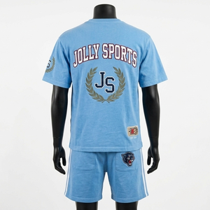 Ensemble short et t-shirt en coton éponge de luxe pour homme, tissu lourd GSM, toucher doux, logo imprimé en relief, ensemble de jogging pour homme - Product Image 2