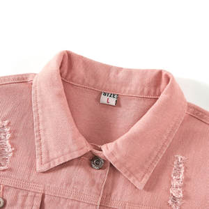 Meilleure vente veste jeans vintage pour femmes paquet de boutons déchirés par taches vestes en jean en coton rose pour femmes - Product Image 3