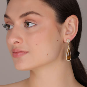 DUA Pendientes de gota de latón de moda con ojo de Tigre y CZ Hecho a mano 18K Chapado en oro Elegante joyería de boda para mujer - Product Image 6