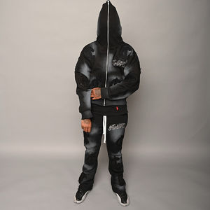 Ensemble survêtement deux pièces pour homme personnalisé OEM, lourd, avec broderie délavée, pantalon de survêtement et sweat à capuche avec strass délavé à l'acide - Product Image 4