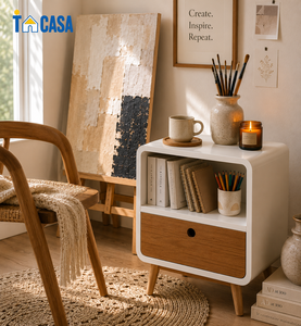 Minimalist <b>Bedside</b> <b>Storage</b> Cabinet with Open Compartment and Wooden Legs for Modern Interiors - Product Image 1