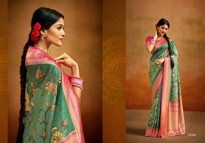 Festival porter Banarasi soie zari tissage avec beau saree imprimé numérique floral - Product Image 4