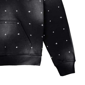 Sweat à capuche exclusif pour homme en coton mélangé, impression en relief, logo personnalisé, strass, veste d'hiver, poids lourd, streetwear élégant - Product Image 3