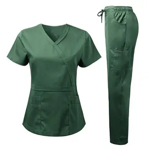 남자 반팔 클래식 V-넥 의사 의류 병원 의료 간호사 면 스크럽 병원 유니폼 세트
