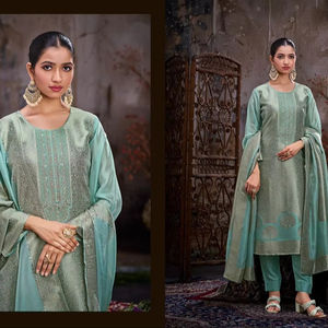 Banglory Designer Silk Embroidered Moisture Wicking All Seasons Salwar Kameez Dress Material Wholesale Party Wear Collection - Product Image 1