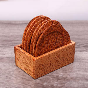 Sustainable handcrafted natural coconut wood <b>drink</b> <b>coaster</b> with holder best price coco wooden cup <b>coasters</b> - Product Image 1