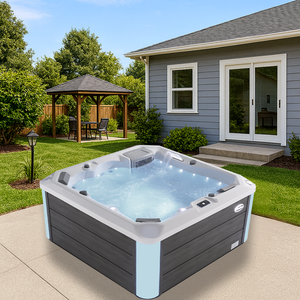 Bain à remous extérieur - Ensemble tout inclus avec <span class=keywords><strong>spa</strong></span>, marches, couverture isolante, tapis et kit de démarrage chimique. - Product Image 1
