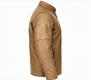 Chaqueta de Cuero PU Marrón para Hombre, Estilo Motero, Cuello Alto, Cierre de Cremallera, para Otoño, Marca INDEX - Product Image 4