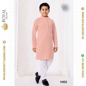 Tissu de rayonne lourde de meilleure qualité avec Chikenkari Work Best Pattern Traditional Kid's Kurta Payjama Collection - Product Image 2