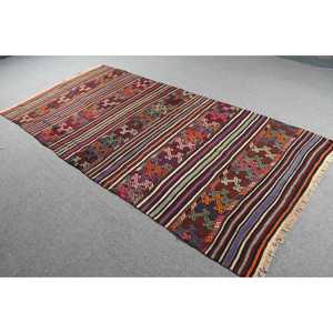 Turkish Vintage Rug 4.6x9 ft (140x274 cm), Kilim <b>Red</b> <b>Wool</b> Rug - Product Image 2