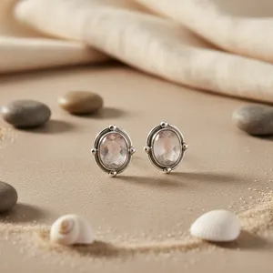 Boucles d'oreilles classiques en argent 925 avec sertissage clos en strass de cristal pour usage quotidien féminin - Product Image 3