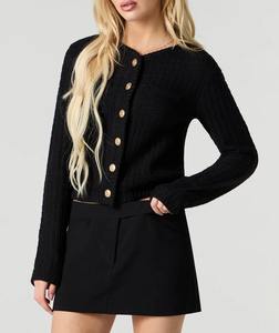 Veste en tricot décontractée à manches longues à simple boutonnage pour femme, poids lourd, 2025, avec décoration boutonnée pour la saison d'automne - Product Image 4