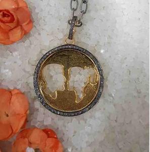 Amour éternel Vintage Couple pendentif 925 argent Sterling noir plaqué rhodium naturel pavé diamant bijoux 30x30MM pour mariage - Product Image 1