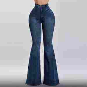 Pantalons en jean évasés pour femmes, sur mesure, OEM, denim d'hiver, poche boutonnée, respirant, jean slim pour femmes avec logo personnalisé - Product Image 6