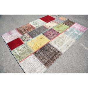 Alfombra turca Vintage Bohemia Beige 5,4X7,8 pies clásica área grande lana látex respaldo patrón de retazos para decoración de habitación de pasillo - Product Image 2