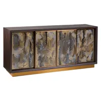 Console multimédia Eglomise - Meuble TV moderne et élégant avec détails en verre gravé