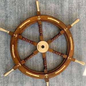 Antique Wooden Ship Wheel <b>Wall</b> Hanging <b>Decor</b> Carved Engraving Art for Home for Christmas Halloween Thanksgiving <b>Decor</b> - Product Image 1