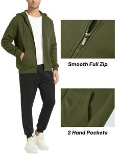 Sweat-shirts à capuche pour hommes avec fermeture éclair personnalisée, logo personnalisé, tissu polaire imperméable à séchage rapide, teinture unie - Product Image 6