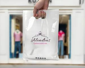 カスタムロゴプリントピンク折りたたみ可能プラスチックショッピングバッグダイカットハンドル付きブティック小売包装スーパーマーケット用 - Product Image 3