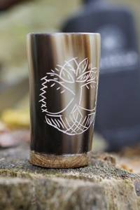 Norse Inspired Buffalo Horn <b>Shot</b> <b>Glass</b> with Agate Carved Finish Handmade Viking Style Odin Mug Perfect for Gifting and Display - Product Image 2