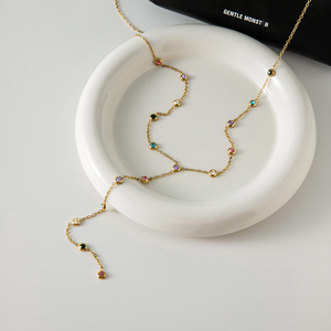 <span class=keywords><strong>Collar</strong></span> Clásico JD en Forma de Y con Colgante de Borla y Estrás de Colores Incrustado en Acero Inoxidable y Oro de 18K - Product Image 3