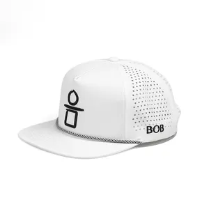 Patch Logo 5 Panel White Quick Dry Performance snapback Sport Baseball Cap,Laser Cut Hole Golf Gorras,Polyester Rope Dad Hat