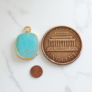 Nouvelle arrivée forme octogone Aqua calcédoine lunette naturelle réglage simple caution mode laiton Style classique pendentifs breloques - Product Image 4