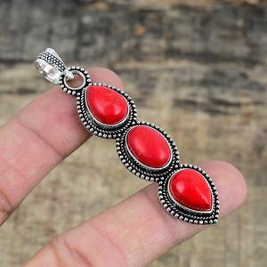 Bijoux en argent fait à la main style bohème pendentif en argent sterling 925 corail pierres précieuses tendance pendentif bijoux pour femmes cadeau pour elle - Product Image 4