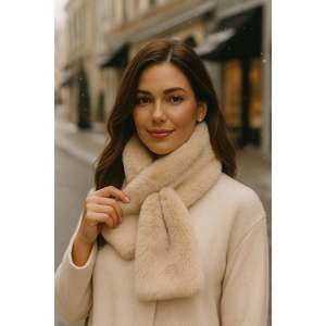 Imported Soft Furred Beige Scarf, Winter Warm Premium Plush <b>Neck</b> <b>Warmer</b> Byn01-1 - Beige - Product Image 3