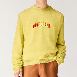 Fait sur mesure de haute qualité col rond manches longues hiver moelleux tricot coton anti-rétrécissement coupe décontractée couleur unie pull hommes - Product Image 1