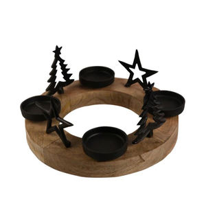 Sapin de Noël décoratif en aluminium 2 étoiles et 4 lumières en T avec finition noire personnalisée avec socle rond en bois à vendre - Product Image 1