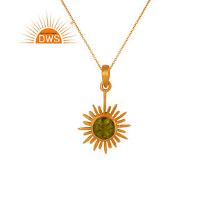 Pendentif en pierre précieuse péridot brillant, chaîne en argent plaqué or jaune 18 carats, collier pendentif, fabricant de bijoux indien - Product Image 3