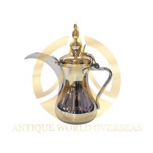 Handmade Premium Arabic Dallah <b>Tea</b> Coffee <b>Pot</b> Brass with Silver Color Manufactured from Metal - Product Image 3
