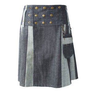 Kilt Escocés Hecho a Mano para Hombre - Kilt de Mezclilla con Pliegues de Dos Tonos, Bolsillo Desmontable y Botones de Latón - Product Image 1