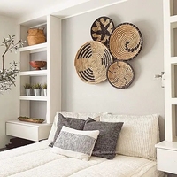 Ensembles 6 pièces tissé à la main paille jonc de mer tentures murales paniers décorations articles pour la décoration intérieure osier produits faits à la main en gros