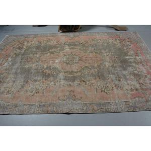 พรมวินเทจขนาดใหญ่ 6x9.3 ฟุต พรมตุรกี พรมขนสัตว์สีเทา - Product Image 3