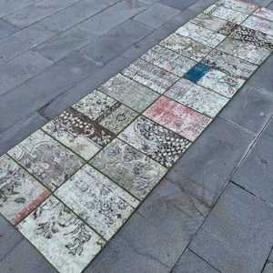 Vintage Turkish Rug, 2.6x9.5 ft Rug, <b>Brown</b> Floral <b>Wool</b> Rug - Product Image 2