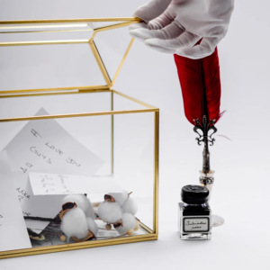 Boîte de rangement en verre avec cadre en métal doré, organisateur de notes élégant et boîte de rangement d'accessoires - Product Image 3